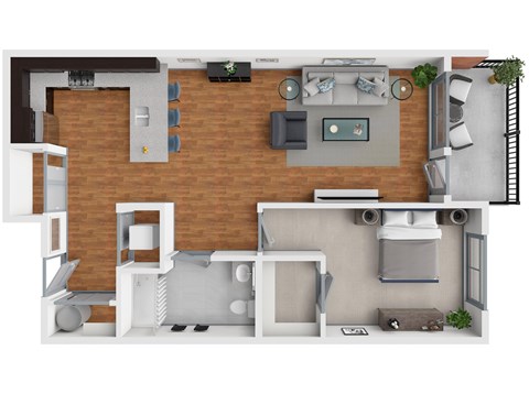 Floor plan for 1 bed, 1 bath, 855 sqft